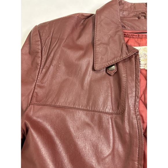 Vintage Saxony Genuine Leather Jacket Men 40 Maroon Quilted Lined Retro - Picture 7 of 16